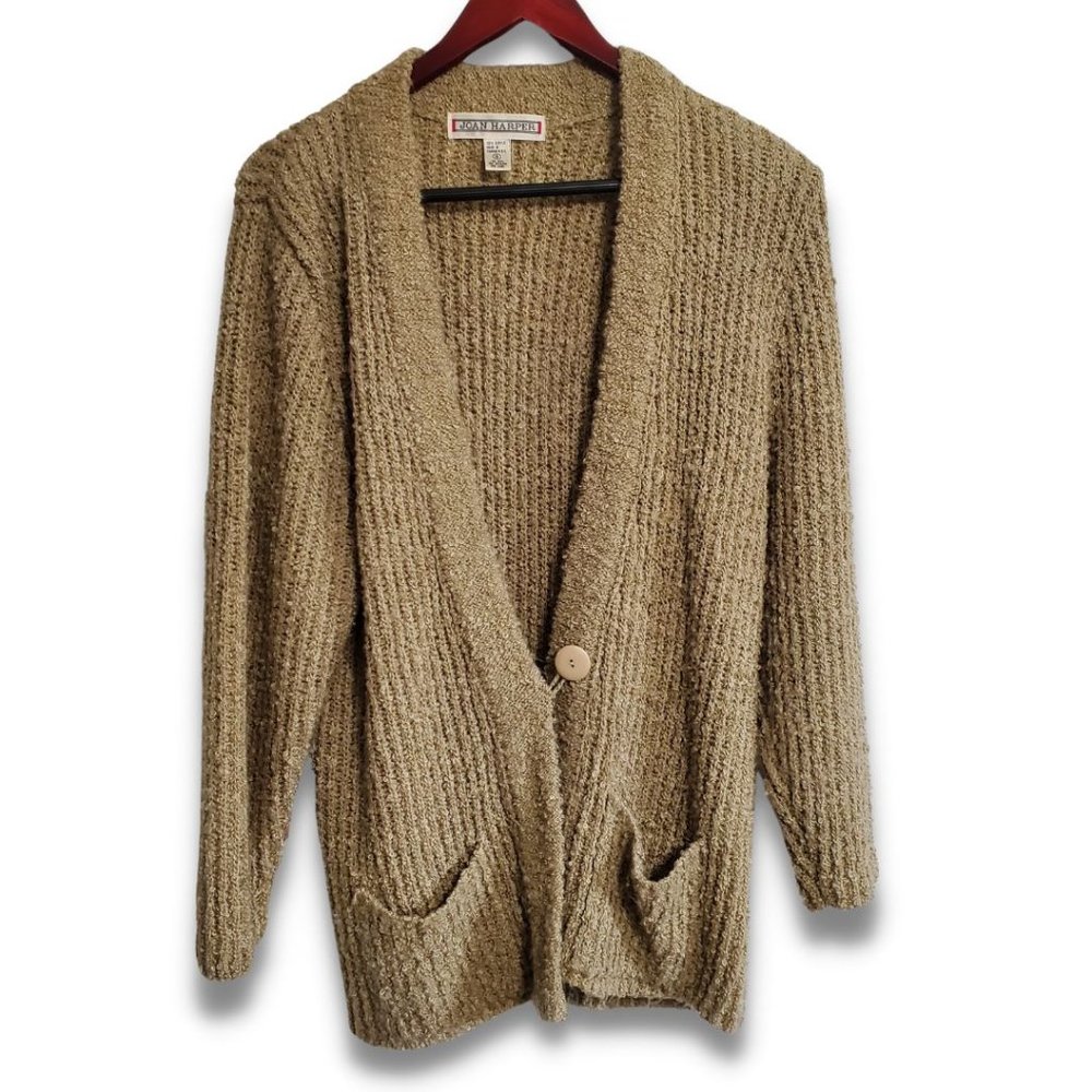 Vintage Joan Harper Women's Size Small Tan Single Button Cardigan Sweater